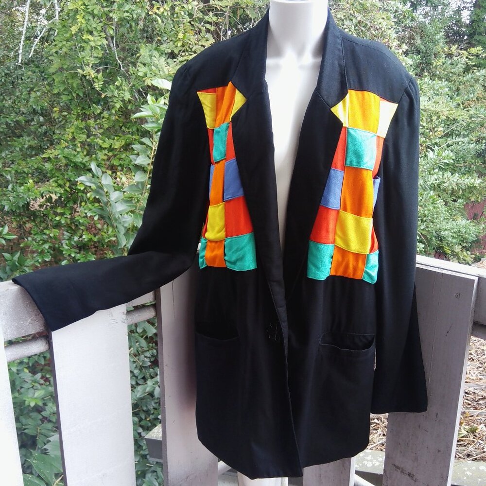VTG 90s 80s Retro Dorothy Schoelen Color block lapel Blazer Women Size Medium